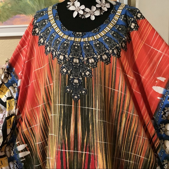🌻NWT WINLAR MULTICOLOR COVERUP/CAFTAN DRESS - Picture 3 of 12